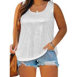 Plus Size Sequin Tank Top Women's Sleeveless Shimmer Party Elegant Chic